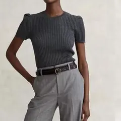美品✨ポロラルフローレン メリノウール 半袖 リブニット グレー XS QR付