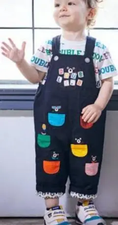 レア　DOUBLE.B　ミキハウス クマ　オーバーオール 90　カラフルブラック