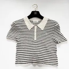 【美品✨】デイシー　トップス　ニットポロシャツ　ボーダー　刺繍のサムネイル