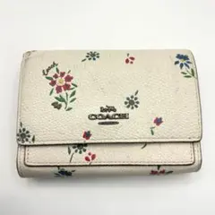 COACH コーチ 花柄 フラワープリント 二つ折り財布 アイボリー レザー