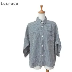 Lucruca】ドット ストライプ ブラウス 水玉 透け感 サイズ40 白 黒 
