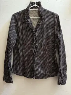 ストライプ フリル襟 長袖シャツ Mサイズ