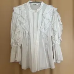 新品未使用　SNIDEL フリル付きホワイト長袖シャツ