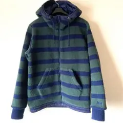 HELLY HANSEN ボアフリースパーカー ボーダー 紺緑 M