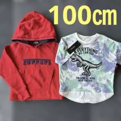男の子　100㎝ フェラーリ　長袖　パーカー　赤　新品　恐竜　Tシャツ 半袖　秋