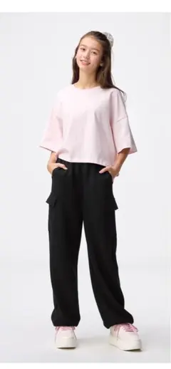 GU GIRLSパフスウェットカーゴバレルレッグパンツJR
