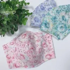 インナーマスク＊大人用＊夏用＊花柄コットン＊ブルー