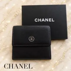 CHANEL 折り財布 ブラック ココマーク 箱・ギャランティカード付【難