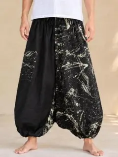 【ＳＡＬＥ】⑧新品＊コットン素材＊黒色＋和風プリント＊ふんわり＊サルエルパンツ