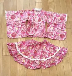 花柄セパレート浴衣ドレス130★ピンク牡丹