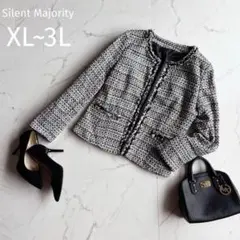ツイード【XL】ノーカラージャケット ツイード セレモニー フォーマル 卒業