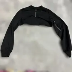 シーイン、黒、クロップドジップアップ、ダンス衣装、ショート丈