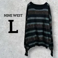 NINE WEST ボーダー ラメ ニット マルチカラー【L】ブラック 袖リブ
