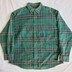 landsend ランズエンド bdチェック総柄シャツ フランネル古着緑グリーン