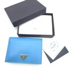 未使用級 PRADA プラダ 三角ロゴプレート 二つ折り財布 サフィアーノ レザ