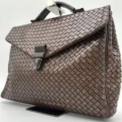 【美品】ボッテガヴェネタ ビジネスバッグ イントレチャート レザー ブラウン