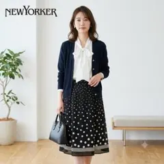 NEWYORKER ニューヨーカー ドット フレアスカート 黒 M ポリエステルのサムネイル