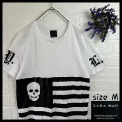 ZARA MAN スカル 国旗 NY LAプリント 薄手 半袖 Tシャツ 古着