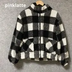 pinklatteボアジャケット ブラック・ホワイトチェック
