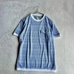 【クロコダイル】半袖カットソー（M）トップス Tシャツ ボーダー 英字ロゴ