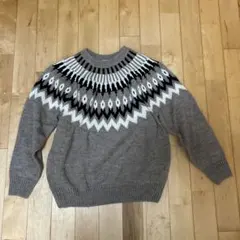 ノルディック柄 長袖セーター ウール混紡 グレー系 新品未使用です