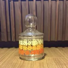 佐々木硝子　昭和レトロ オレンジ花柄 ガラス容器 蓋付き キャンディポットのサムネイル
