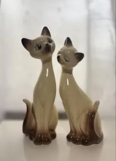 シャム猫 陶器製 置物 ペア