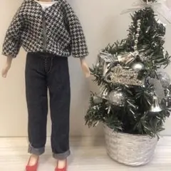 22cmドール ハンドメイド 千鳥格子 ノーカラージャケットリカちゃん サイズ