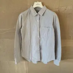 ヤヌーク 美品 長袖シャツ トップス 胸ポケット付き ブルー S ストライプ