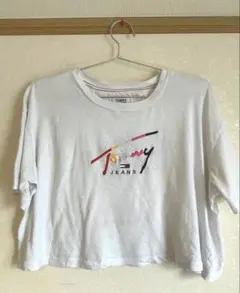 Tommy Jeans ロゴTシャツ 短丈 半袖レディース Lサイズ ホワイト