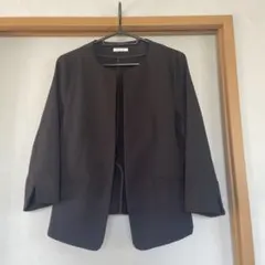 GLACIER ノーカラージャケット薄手　黒7分袖 サイズM