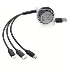 3in1 充電ケーブル 1m 巻取りUSBケーブル iPhone 黒