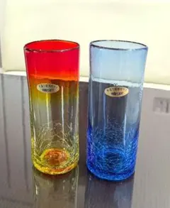 沖縄工芸村　琉球ガラス　細長タンブラー　２種　未使用品