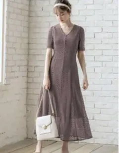 グレイル　パワショルVネックレースワンピース　ピンクパープル系　Mサイズ