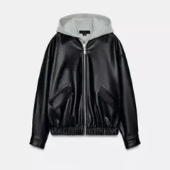 完売品 ZARAザラ コントラストフェイクレザージャケット L ブラック