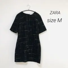 ZARA ツイード調 ミニワンピース M 半袖 膝丈ワンピ ザラ ワンピース