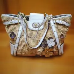 美品】COACH コーチ かごバッグ 花モチーフ ターンロック - メルカリ