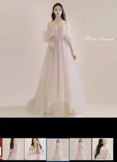 オフショルダーウェディングドレスピンク 前撮りウェディングドレス