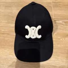 CELINE ロゴ刺繍入り黒ベースボールキャップ