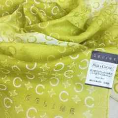 5-8.シール付 CELINE マカダム＆Cロゴ シルクコットンチーフ 刺繍ロゴ