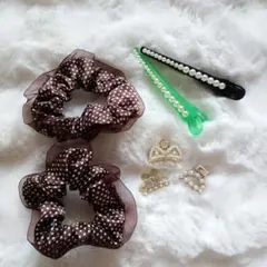 【お買い得】ヘアアクセサリー7点セット+おまけブラシ付き