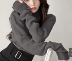 サムホール付きロングスリーブニットトップス チャコール[k9206d]