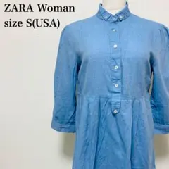 ザラウーマン デニムシャツワンピース S 青 美品 トルコ製 人気 カジュアル