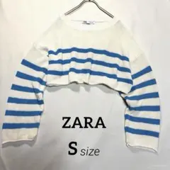 ZARA ザラ クロップド ボーダーニット ショート丈 ブルー 白 S