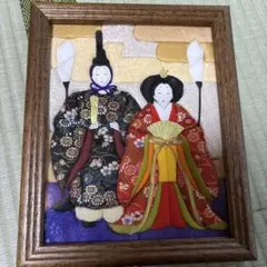 ひな祭り 雛人形 木製フレーム付き　ニュー金襴の京立雛　木目込壁掛け飾り