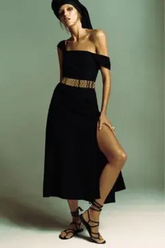 ZARA リネンブレンドミディワンピース