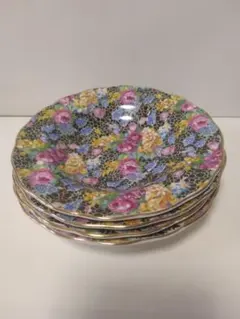 【昭和レトロ】小皿4枚セット 日本硬質陶器製小花柄 金彩
