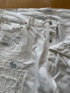 美品　ポロラルフローレン　 ホワイト ダメージデニムパンツ　42/32