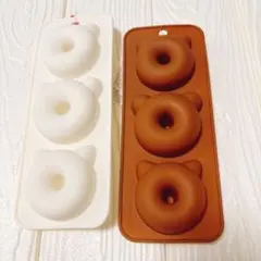 【新品未使用】シリコーンケーキモールド 2色 ドーナツ 耳 くま 猫 ダイソーのサムネイル