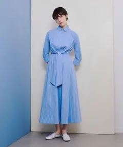 ebure トリアセコットンオーガンジー プリーツブルーワンピース - メルカリ